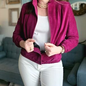 Vintage 100% Real Suede and Leather Fuchsia Bomber Jacket